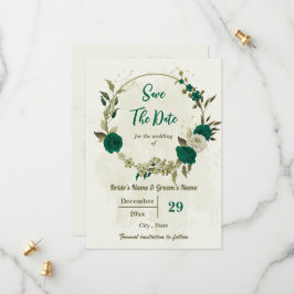 smaragdgrüne beige Blume botanische Hochzeit Save The Date