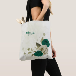 smaragdgrüne beige Blumen Tasche