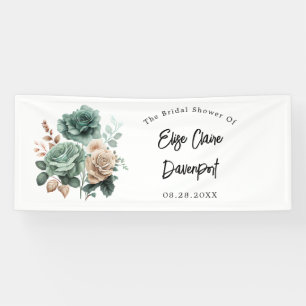 Smaragdgrüne Beige Pfingstrose Floral Brautparty Banner
