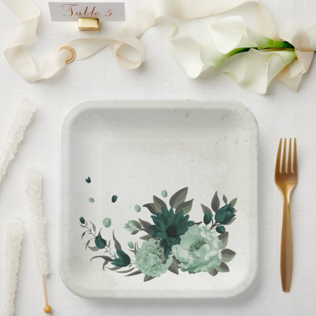 smaragdgrüne Blume botanisch Pappteller (Hochzeit)
