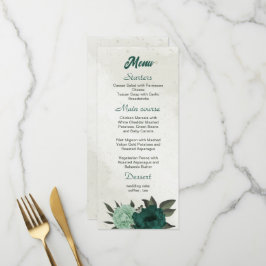 smaragdgrüne Blume botanische Hochzeit Menükarte
