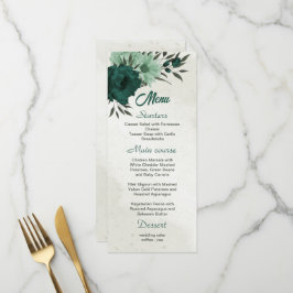 smaragdgrüne Blume botanische Hochzeit Menükarte