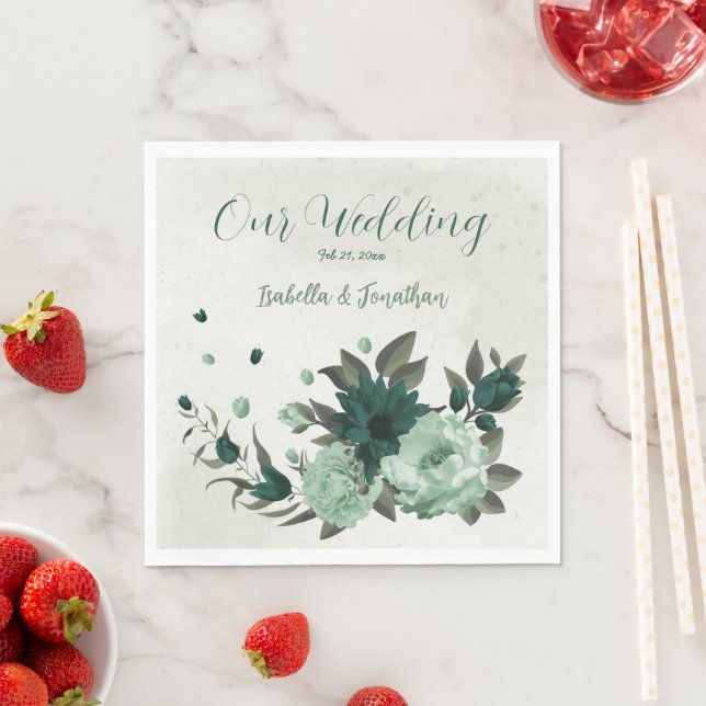 smaragdgrüne Blume botanische Hochzeit Serviette (Beispiel)