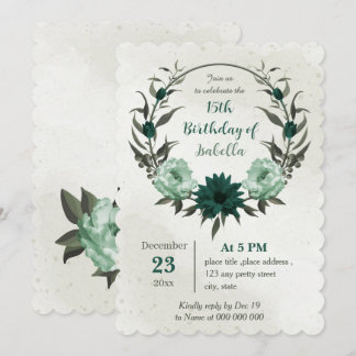 smaragdgrüne Blume botanischer Kranz Geburtstag Einladung