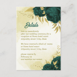 Smaragdgrüne Blume Gold-Blätter Begleitkarte