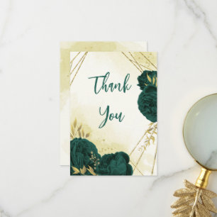 Smaragdgrüne Blume Gold Blätter Hochzeit Dankeskarte