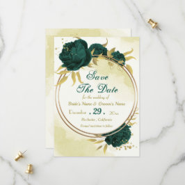 Smaragdgrüne Blume Gold-Blätter Save The Date