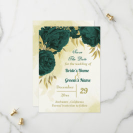 Smaragdgrüne Blume Gold-Blätter Save The Date