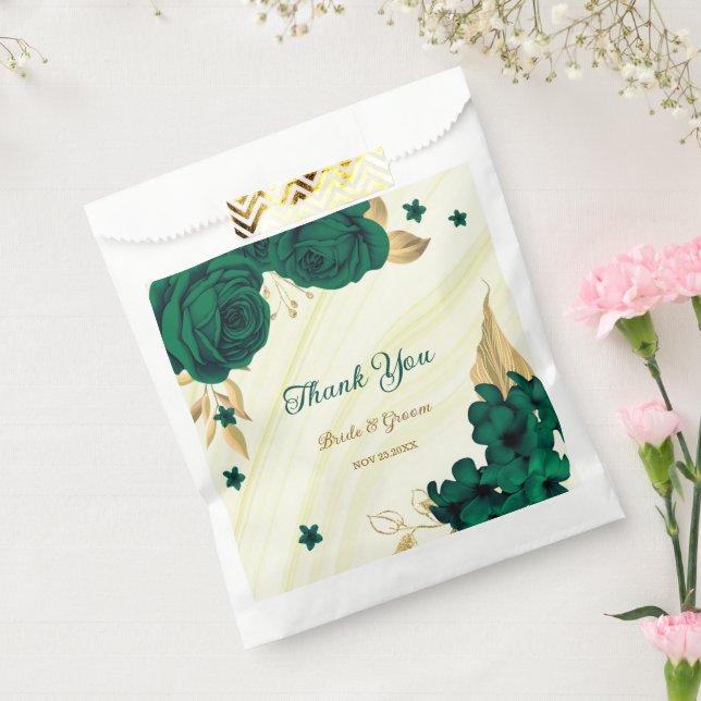smaragdgrüne Blume goldene Blätter Marmor Geschenktütchen (Versiegelt)
