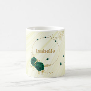 smaragdgrüne Blume goldene Blätter Marmor Kaffeetasse