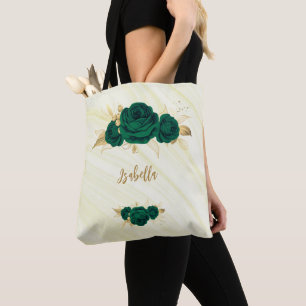 smaragdgrüne Blume goldene Blätter Marmortote Tasc Tasche