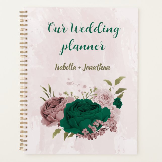 Smaragdgrüne Blume Hochzeit Planer (Vorderseite)