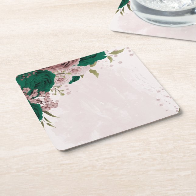 Smaragdgrüne Blume Hochzeit Rechteckiger Pappuntersetzer (angewinkelt)