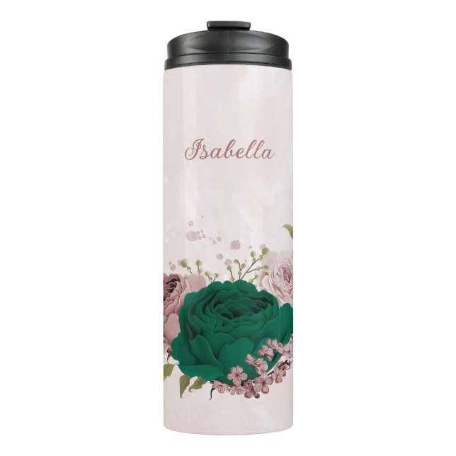 Smaragdgrüne Blume Hochzeit Thermosbecher (Vorderseite)