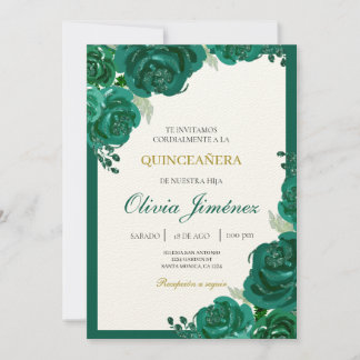 Smaragdgrüne Blume quinceañera Einladung