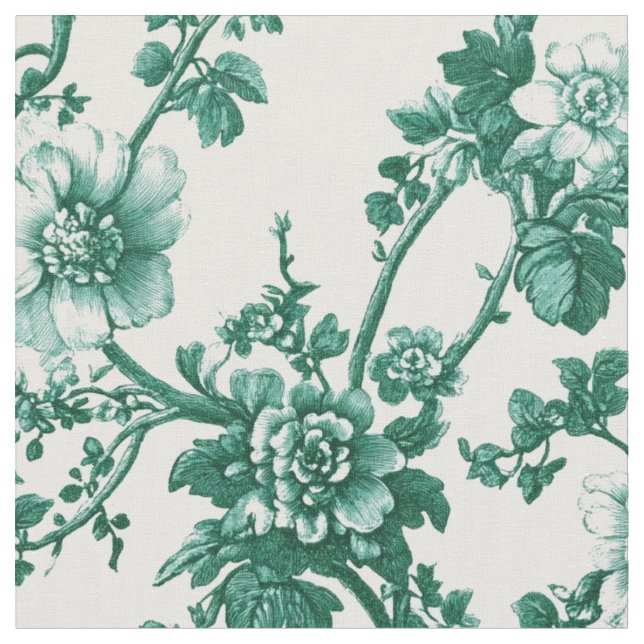 Smaragdgrüne Blumenranken-Toile Stoff (Nahaufnahme)