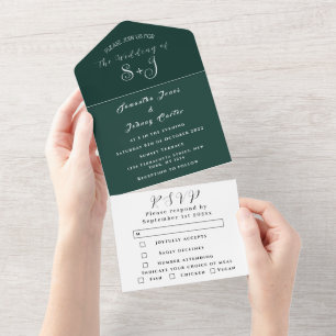 Smaragdgrüne Boho Einzigartige Elegante Skript Hoc All In One Einladung