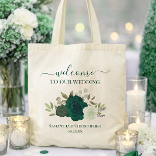 Smaragdgrüne Boho-Rosen Elegante Hochzeitsbegrüßun Tragetasche