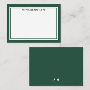 Smaragdgrüne Border Minimalistische Monogramm Mitteilungskarte