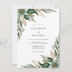 Smaragdgrüne botanische Blütenhochzeit Einladung