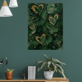 Smaragdgrüne botanische Herzstruktur-Wandkunst Poster