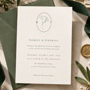 Smaragdgrüne botanische Monogramm-Hochzeit Einladung