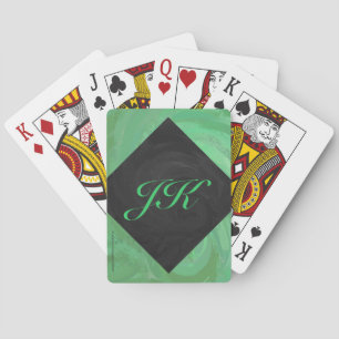Smaragdgrüne Creme und schwarzes Monogramm Spielkarten