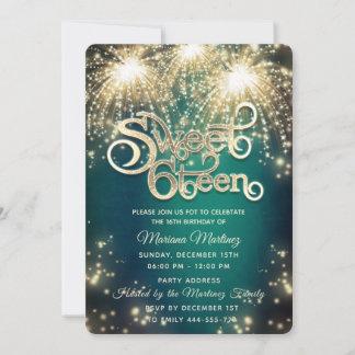 Smaragdgrüne, elegante Feuerwerk Gold Funkeln Einladung