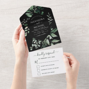 Smaragdgrüne Eukalyptus-Grünzeug Hochzeit RSVP All In One Einladung
