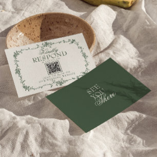 Smaragdgrüne florale Boho-QR-Code-Hochzeits-RSVP RSVP Karte