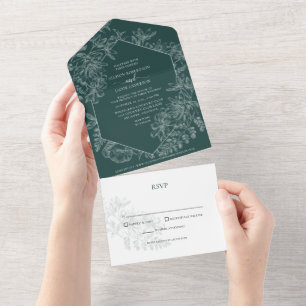 Smaragdgrüne florale botanische Hochzeit All In One Einladung