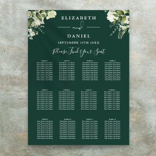 Smaragdgrüne Florale Hochzeits-Sitzordnung Poster