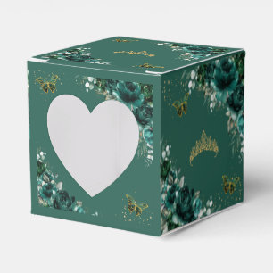 Smaragdgrüne Florale Schmetterlinge Quinceanera Mi Geschenkschachtel
