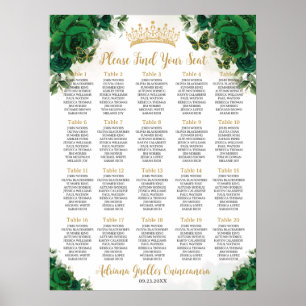 Smaragdgrüne Florale Sweet 16 Quinceanera Sitzordn Poster