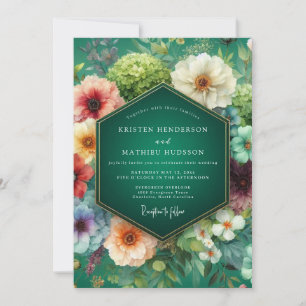 Smaragdgrüne Florale Traumhochzeit Einladung