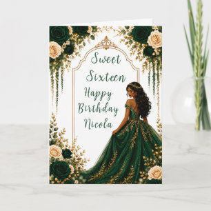 Smaragdgrüne Gold-Blumen-Sweet-Sixteen-Party Karte