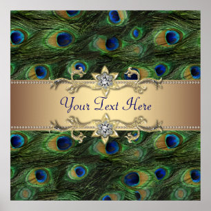 Smaragdgrüne Gold-Pfau-Party-Eventposter Poster