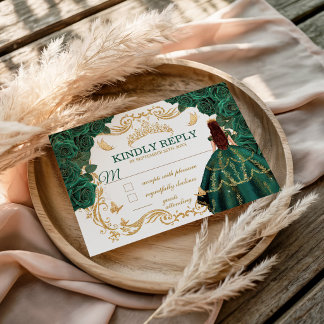 Smaragdgrüne Gold Prinzessin Quinceanera RSVP Karte