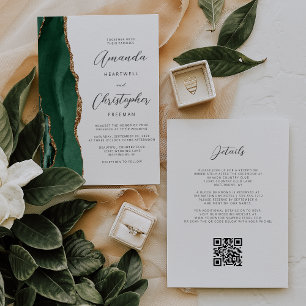 Smaragdgrüne Goldachat QR-Code Hochzeit Einladung