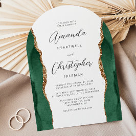 Smaragdgrüne Goldachat-Script-Bogen-Hochzeit Einladung
