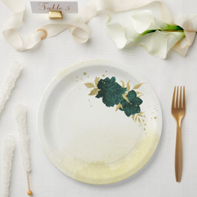 Smaragdgrüne Goldblumenhochzeit Pappteller (Hochzeit)