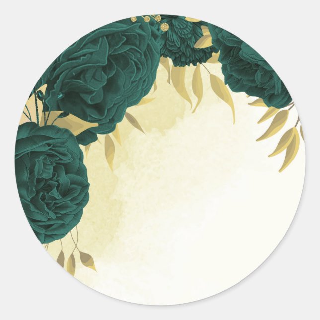 Smaragdgrüne Goldblumenhochzeit Runder Aufkleber (Vorderseite)