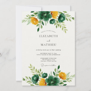 Smaragdgrüne goldene botanische Hochzeit Einladung