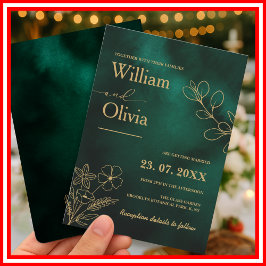 Smaragdgrüne & Goldene Botanische Hochzeit Einladung
