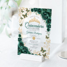 Smaragdgrüne Goldene Florale Quinceanera