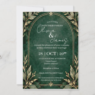 Smaragdgrüne Goldene Hochzeitseinladung Einladung