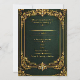 Smaragdgrüne Goldene Königliche Hochzeitseinladung Karte