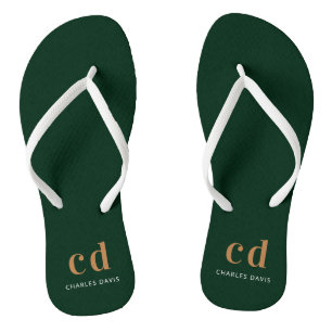 Smaragdgrüne goldene Monogramm-Initialen Name Flip Flops