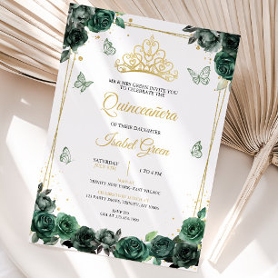 Smaragdgrüne Goldene Quinceañera Einladung