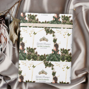 Smaragdgrüne goldene Tiara-Rosen Quinceañera Geschenkpapier